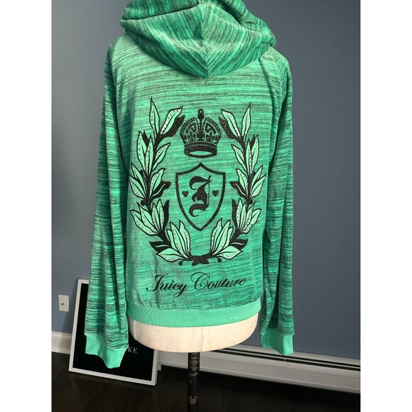 NWT 2pc Juicy Couture Womens Track Jacket Size L Green Zip Terry Hooded Rhinesto - Picture 2 of 10
